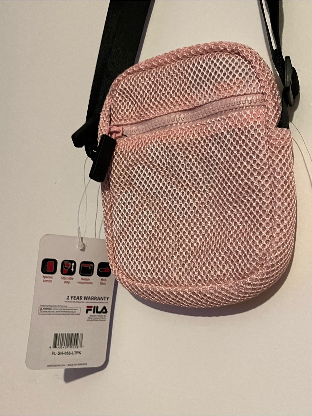 FILA Light Pink Mesh Crossbody Bag with Black Strap